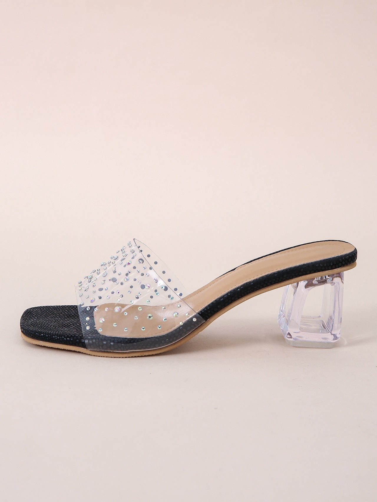 Stylish Slipper Ladies Outdoor High Heeled Women Crystal Fabric Flip Flops Shoes Women's New Square Toe Crystal Sandals Slippers