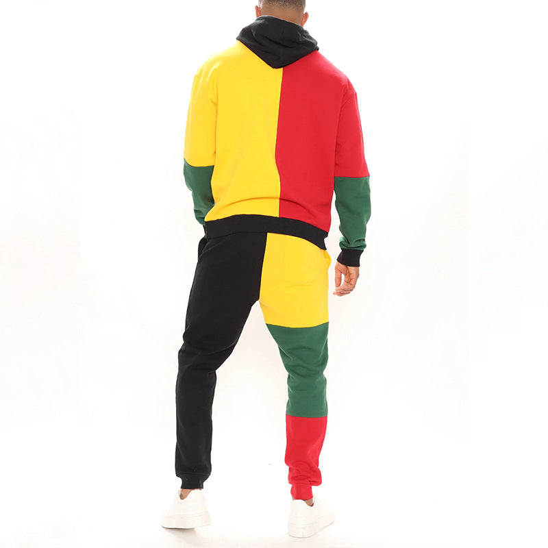 Men's Activewear Pullover Warm Tracksuit Color Block Sports Set Casual Sweat Suit