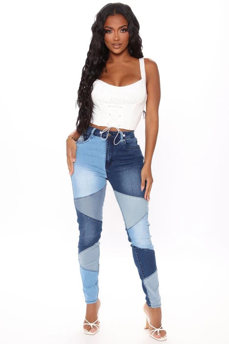 High Waist Women Bottom Skinny Jeans Patchwork Streetwear Pants Tight Trousers Women Slim Denim Jeans 2022 New Casual Jean Pant