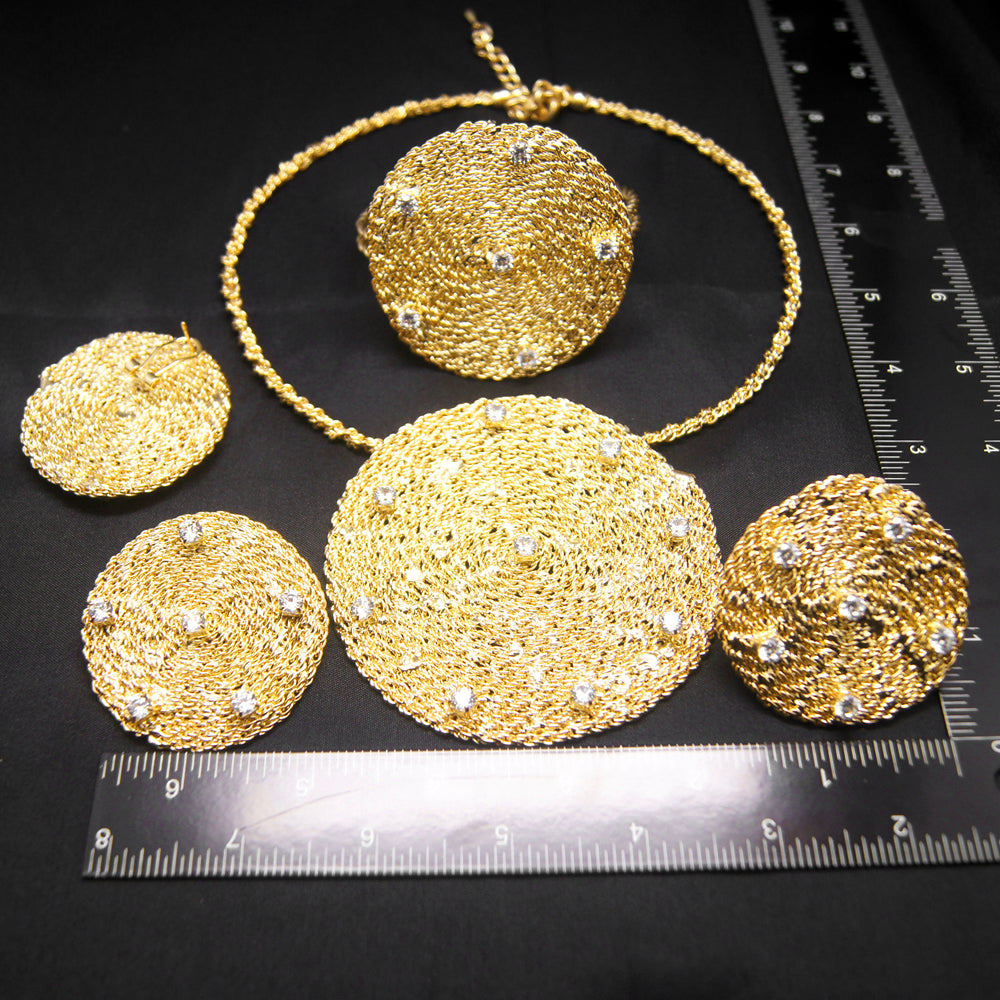 Zhuerrui Italian Gold Designs Jewellery Set African Necklace Bangles Jewelry Sets 24k Gold Copper Women Jewelry Set H20003