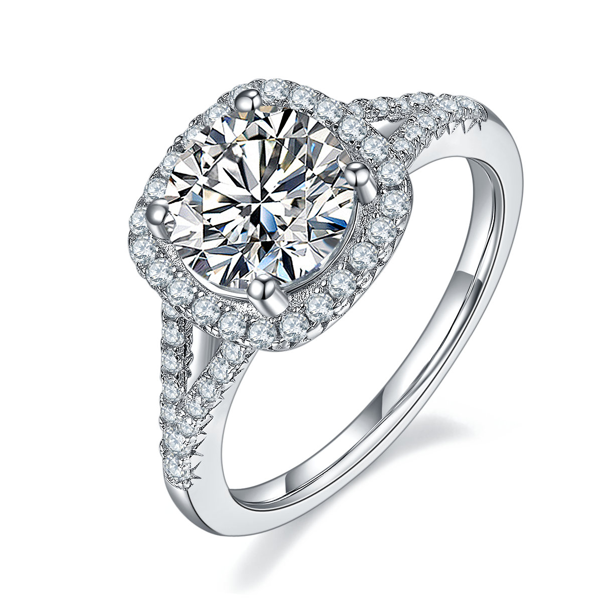 SGARIT Jewellery Round Gold Plated 925 Sterling Silver 2ct Pave Setting Moissanite Ring Jewelry