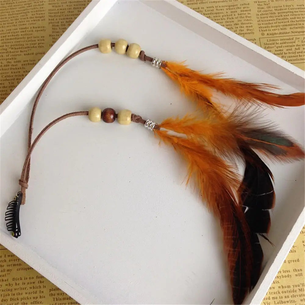 Bohemian Feather Headband Scrunchies Tribal  Hair Bands Women Girl Hippie Weaving Hair Accessories Hair Clip Hair Rope Headwear