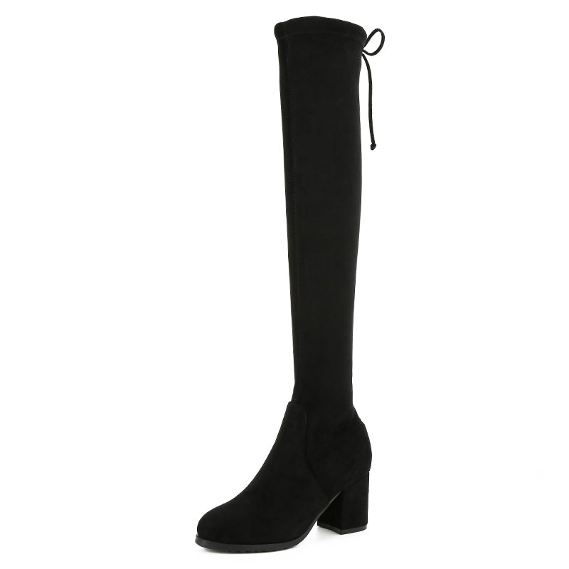 Women's Fashion Long Boot Manufacturers Thigh High Thick Heel Boots Comfort Stretch Suede Knee Boots