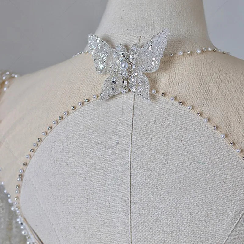 Shining Long Sleeve Ball Gown Wedding Dress Backless Sequin Wedding Dress Beading Bridal Gowns Plus Size Dresses - My Store