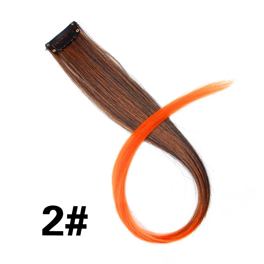 Party Hair Extensions Body Wave Ombre Hairpiece Synthetic Fiber Straight Strands Hair on Hairpins Rainbow Blend in Your Hair