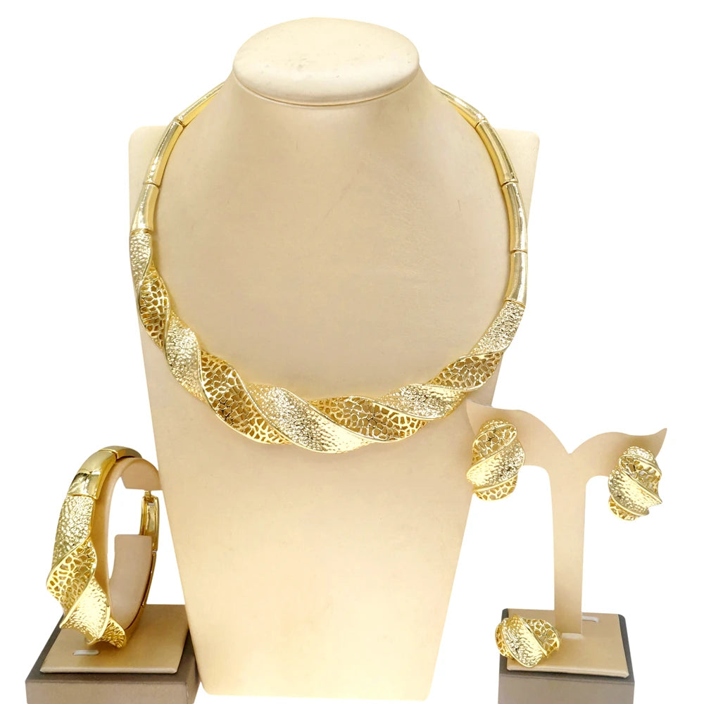 African Hot Selling Gift Jewelry Sets Women 18K Gold Plated  Dubai Wedding Bridal Jewellery Set