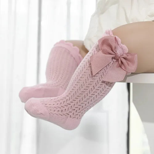 Lawadka Baby Girl Socks Toddler Baby Bow Cotton Summer Mesh Baby Knee Socks Newborn Infant Non-Slip Long Baby Boys Socks 0-2t