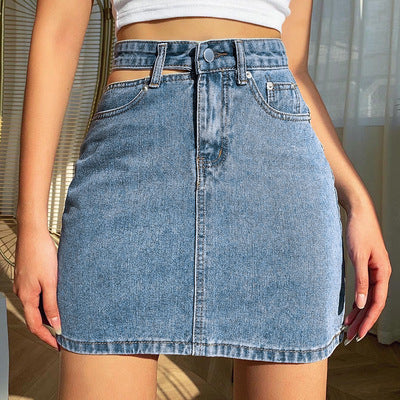 New Large Size Women's Hip Skirt Solid Color Denim Short Jeans Skirts Ladies Blue Jean Skirt