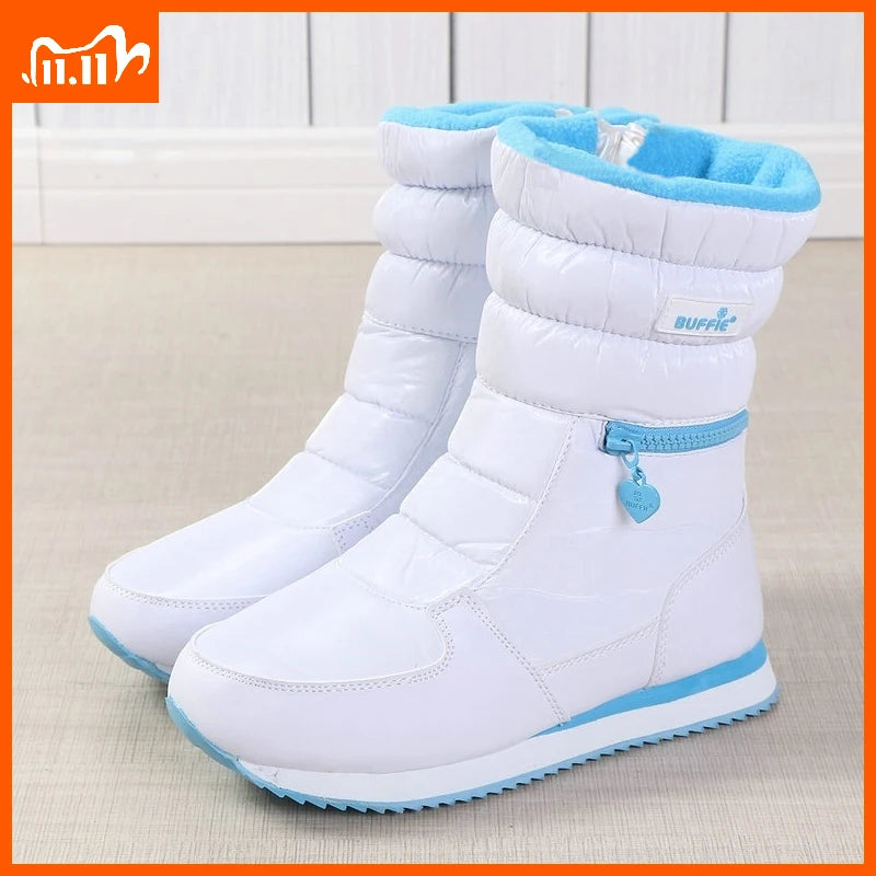 Women Winter Boots Lady Warm Shoes Women's Snow Boot Inside Mixed Natural Wool Solid Color White Winter Boots