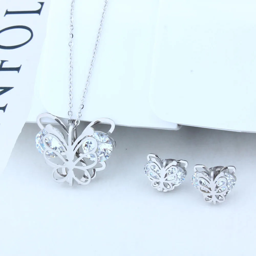 XUANHUA Butterfly Jewelry Sets Zirconia Stainless Steel Jewelry Woman Earring Necklace Sets Gifts for Women Fashion Jewellery