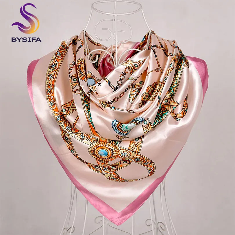 [BYSIFA] Hijab Scarf New Black Women Silk Square Scarf Shawl Luxury Brand Winter Scarves Kerchief Spring Female Fall Head Scarfs