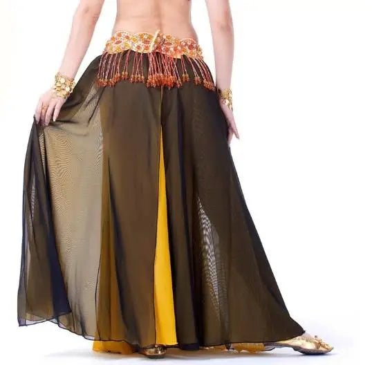 Belly Dance Costume Skirt Performance Belly Dance 2-Side Slits Skirt Sexy Women Oriental Belly Dance Skirt Professional