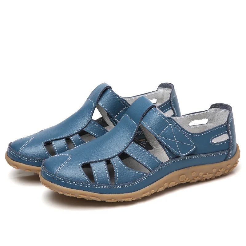Split Leather Flat Sandals Women Fashion Summer Shoes Anti-Slip Soft Sole Ladies Gladiator Sandal Breathable Sandalias SH031502