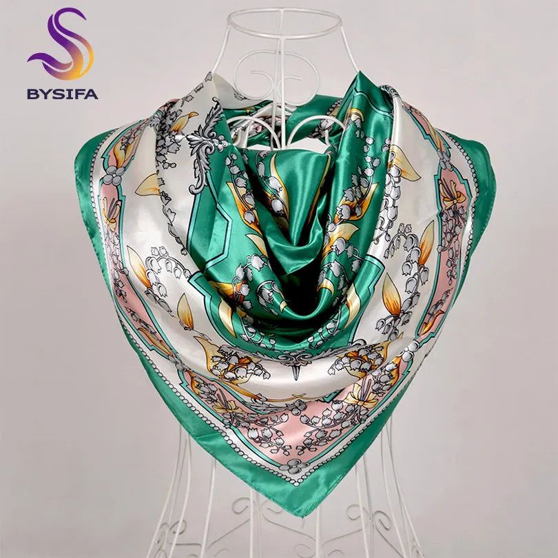 [BYSIFA] Hijab Scarf New Black Women Silk Square Scarf Shawl Luxury Brand Winter Scarves Kerchief Spring Female Fall Head Scarfs