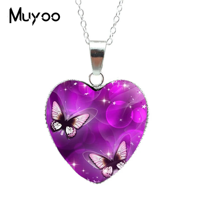 2022 Hot Purple Magic Butterfly Heart Jewelry Necklace Beautiful and Mysterious Butterfly Pendant Heart Necklace Jewerly HZ3