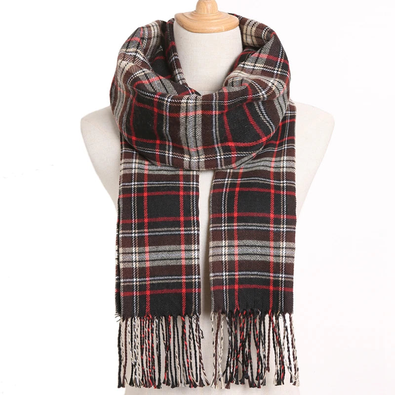 [VIANOSI] Plaid Winter Scarf Women Luxury Warm Foulard Solid Scarves Fashion Casual Scarfs Cashmere Bufandas Hombre