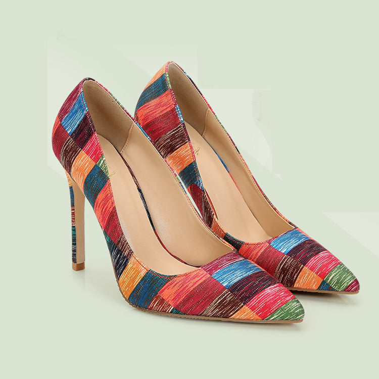 Stilettos Heel Gold Fabric Ladies High Heels Customize Color Stripes Fashion Shoes