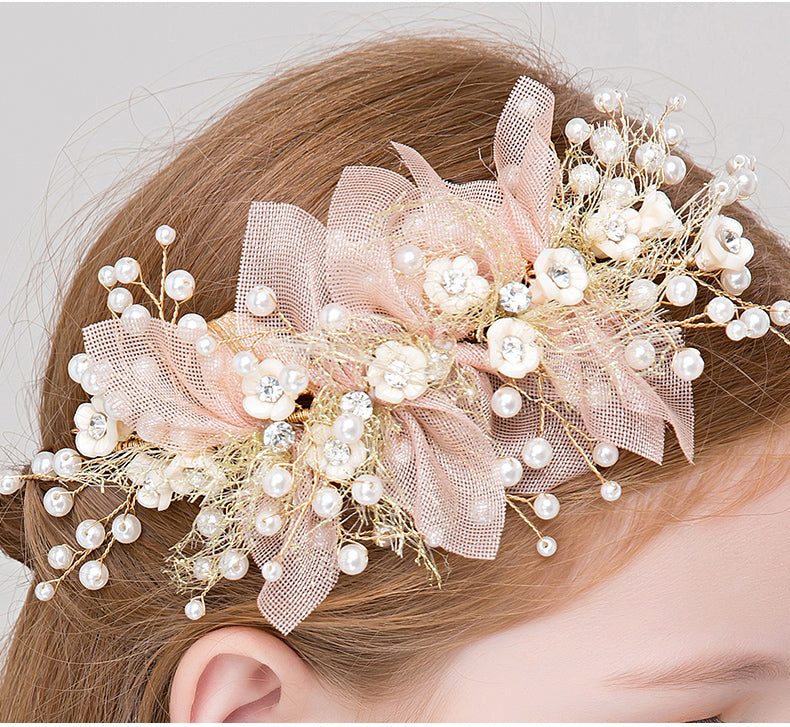 Cute Baby Hair Accessories Organza Flower Headband Girl Pearls Hairband Hair Accessories