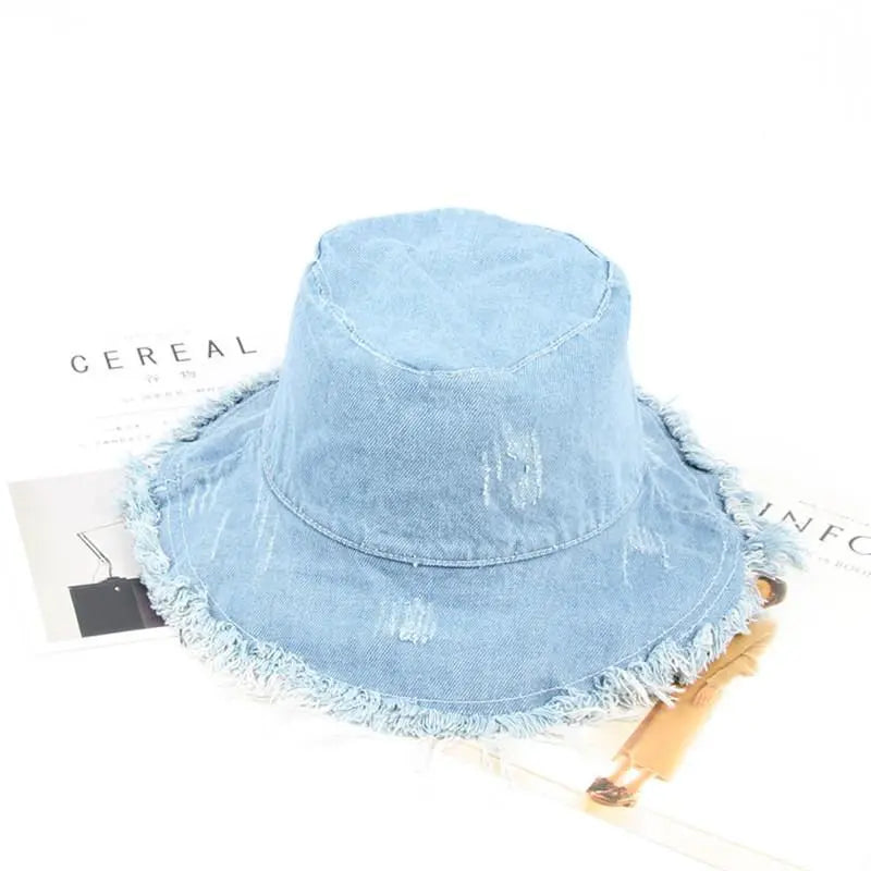 Solid Denim Retro Bucket Hat Fisherman Hat Outdoor Travel Hat Sun Cap Hats for Girl and Women 275