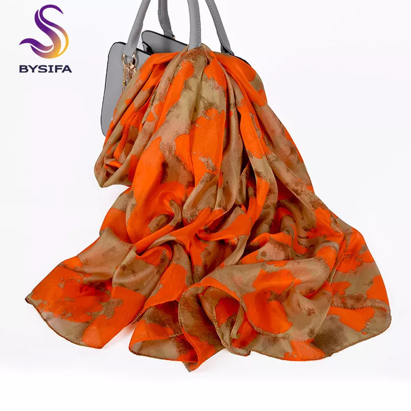 White100% Silk Scarf Women Scarves Bufandas Summer Beach Shawls Foulard Fall Winter Brand Flower Design Long Neck Scarves Hijabs