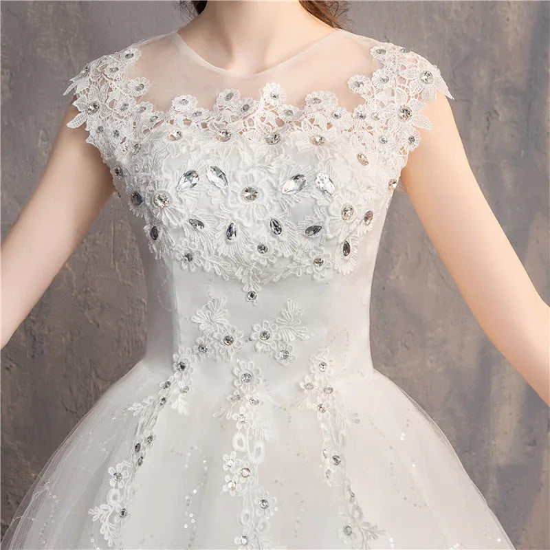 Ezkuntza 2024 Diamond Wedding Dress O-Neck Beading Ball Gown Simple Cheap Wedding Dresses Princess Vintage Wedding Customized - My Store