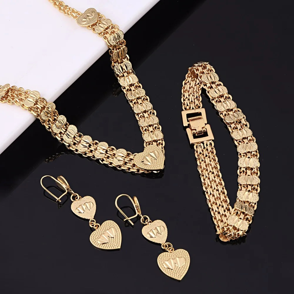 Newest Dubai Gold Jewellery Set Egyptian Indian Saudi African Girls Women Heart Jewelry Set