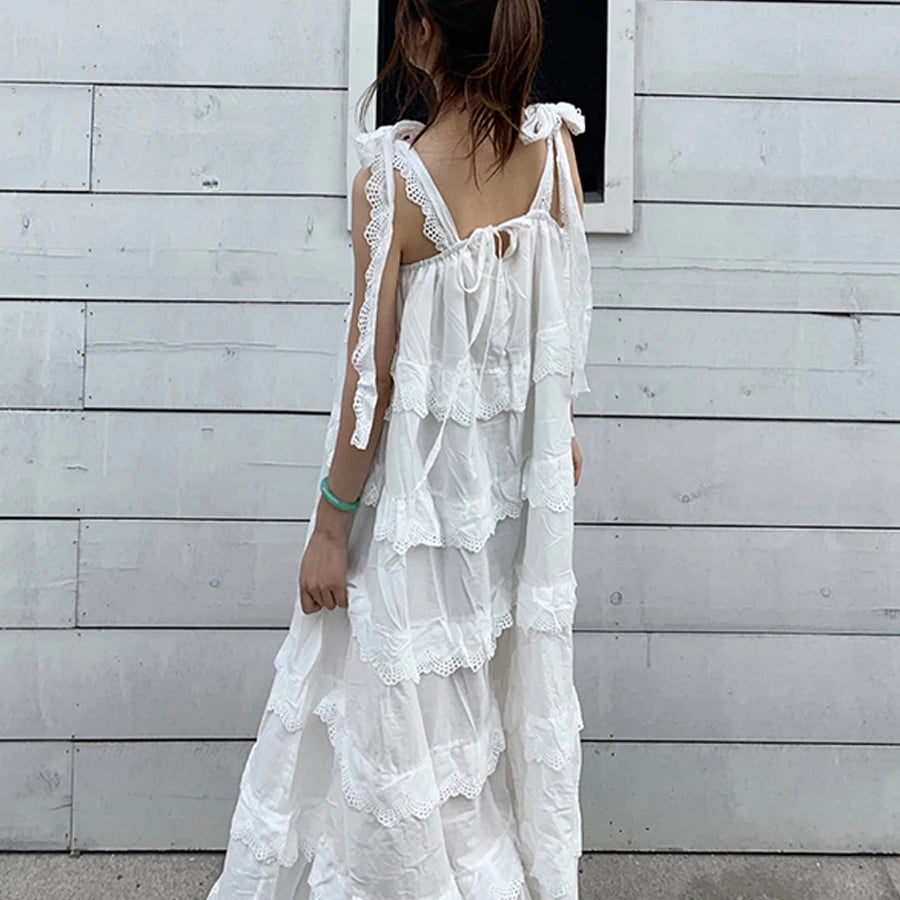 TEELYNN White Boho Dress Solid Cotton Strap Dress Summer Dresses Sexy Sleeveless Lace Beach Wear Hippie Women Dresses Vestidos