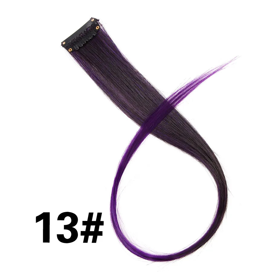 Leeons Clip in One Pieces Hair Extensions Straight Ombre Purple Blue Pink Extension Hair Women Synthetic False Fake Hair