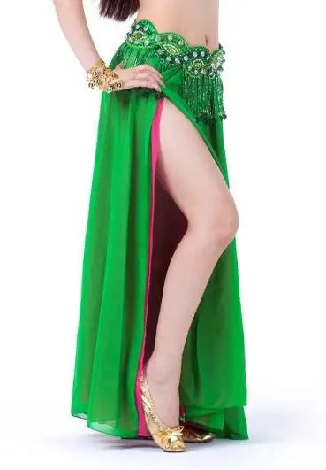 Belly Dance Costume Skirt Performance Belly Dance 2-Side Slits Skirt Sexy Women Oriental Belly Dance Skirt Professional