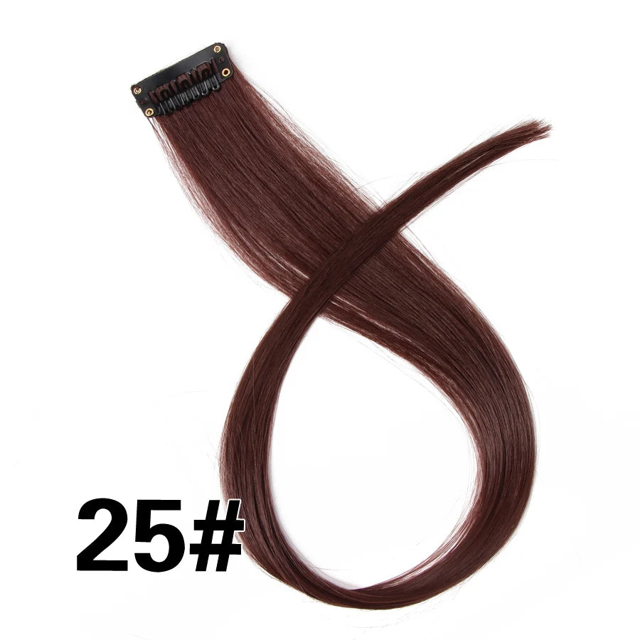 Leeons Clip in One Pieces Hair Extensions Straight Ombre Purple Blue Pink Extension Hair Women Synthetic False Fake Hair