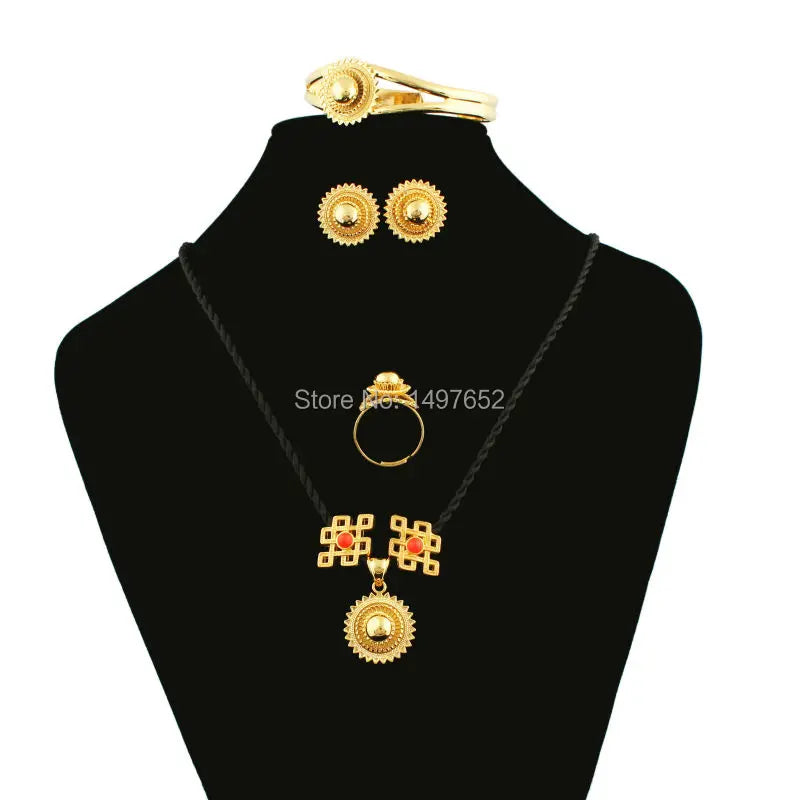 Newest DIY Ethiopian Habesha Jewelry Gold Color Jewelry Bridal Temperament Jewelry Wedding Jewelry Sets for Women