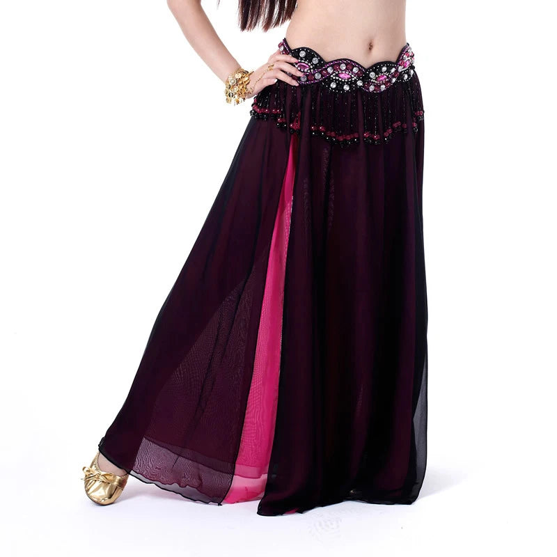 Belly Dance Costume Skirt Performance Belly Dance 2-Side Slits Skirt Sexy Women Oriental Belly Dance Skirt Professional