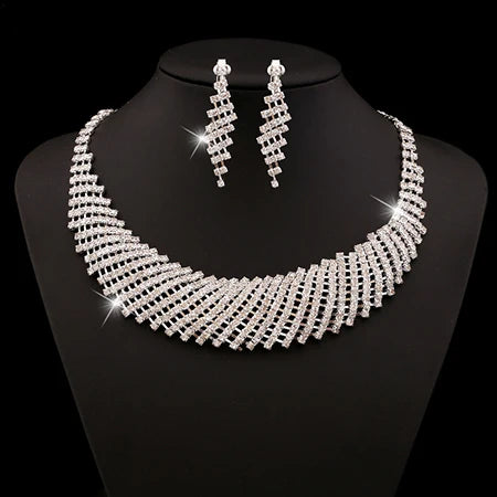Luxurious Wedding Jewelry Sets for Bridal Bridesmaid Jewelery Drop Earring Necklace Austria Crystal Wholesale Gift