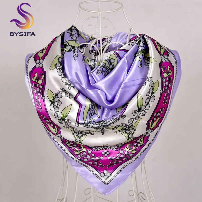 [BYSIFA] Hijab Scarf New Black Women Silk Square Scarf Shawl Luxury Brand Winter Scarves Kerchief Spring Female Fall Head Scarfs