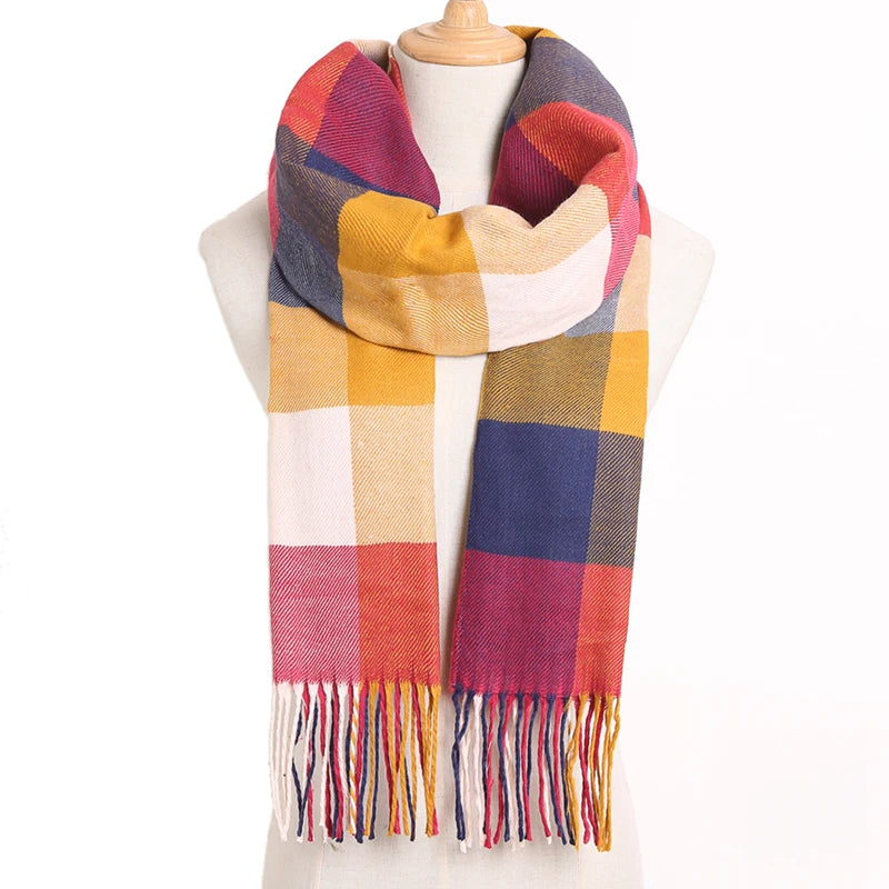 [VIANOSI] Plaid Winter Scarf Women Luxury Warm Foulard Solid Scarves Fashion Casual Scarfs Cashmere Bufandas Hombre
