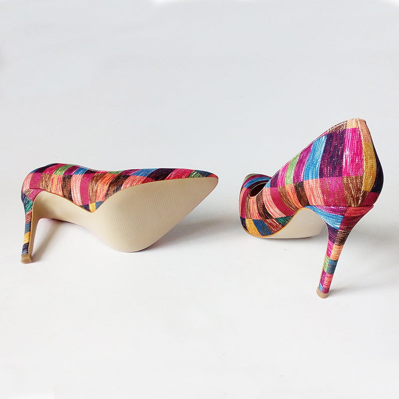 Stilettos Heel Gold Fabric Ladies High Heels Customize Color Stripes Fashion Shoes