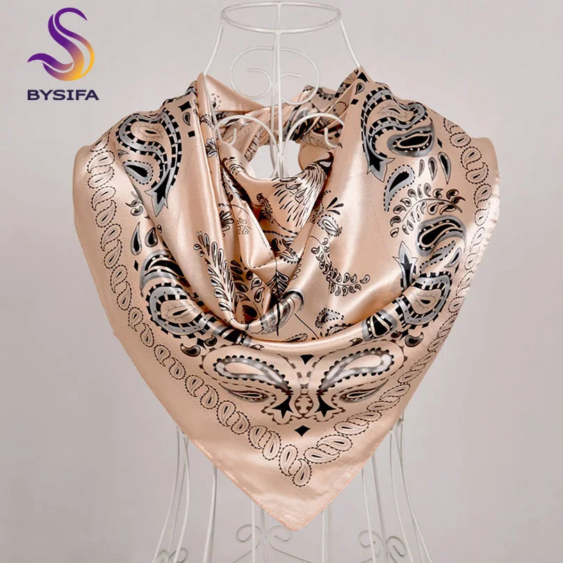 [BYSIFA] Hijab Scarf New Black Women Silk Square Scarf Shawl Luxury Brand Winter Scarves Kerchief Spring Female Fall Head Scarfs