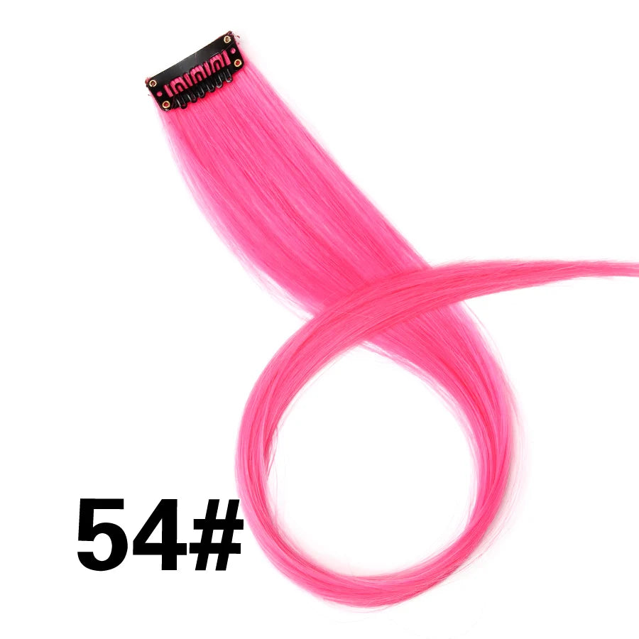 Leeons Clip in One Pieces Hair Extensions Straight Ombre Purple Blue Pink Extension Hair Women Synthetic False Fake Hair