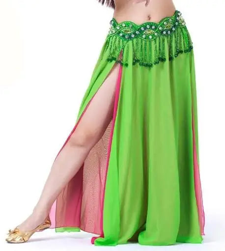 Belly Dance Costume Skirt Performance Belly Dance 2-Side Slits Skirt Sexy Women Oriental Belly Dance Skirt Professional