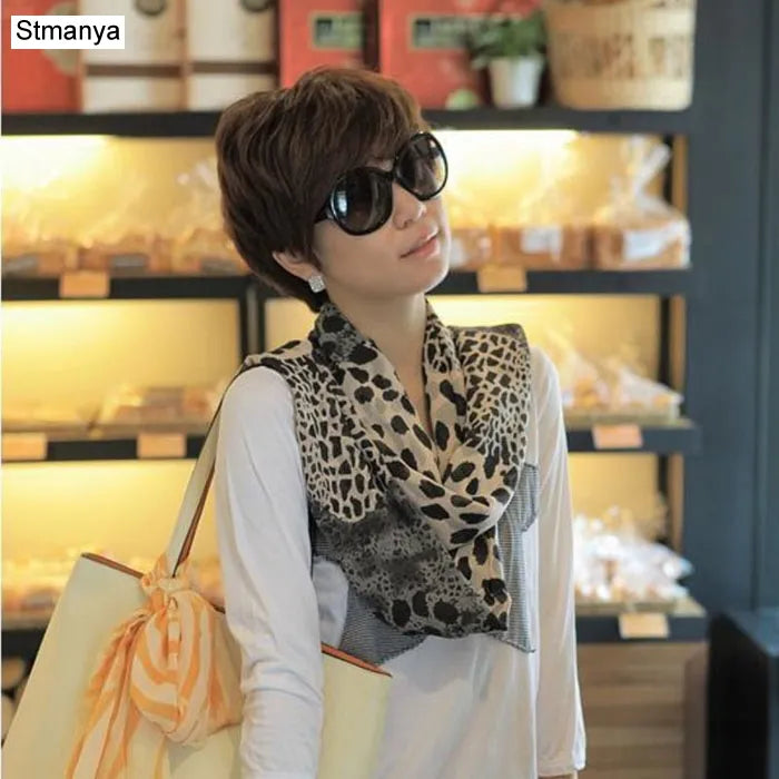 Women Chiffon Scarf 150*45cm Thin Style Scarfs Print Cat Star Leopard Shawls and Scarves Best Party Gift 22009