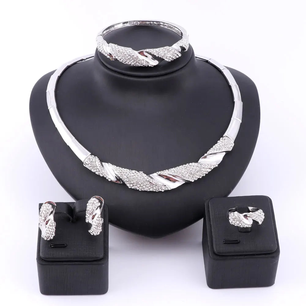 Wedding Bridal Jewellry Dubai Gold Color Crystal Women Party Necklace Bangle Earring Ring Fine African Beads Jewelry Set