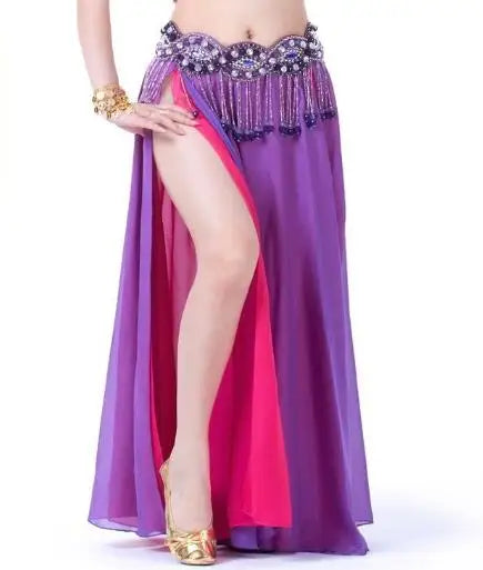 Belly Dance Costume Skirt Performance Belly Dance 2-Side Slits Skirt Sexy Women Oriental Belly Dance Skirt Professional