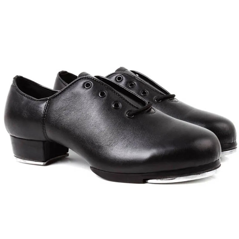 Genuine Leather Adult Tap Dance Shoes Men Women Kicked Shoes Sports Leather Soft Bottom High-Impact Aluminum Plate Black Shoe