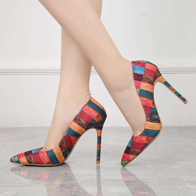 Stilettos Heel Gold Fabric Ladies High Heels Customize Color Stripes Fashion Shoes