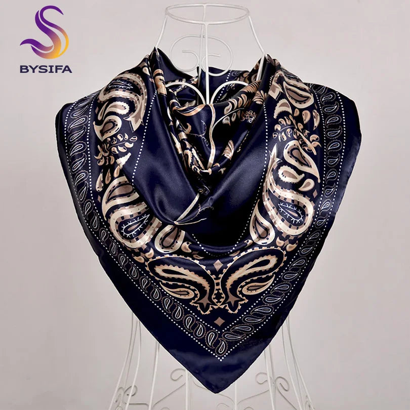 [BYSIFA] Hijab Scarf New Black Women Silk Square Scarf Shawl Luxury Brand Winter Scarves Kerchief Spring Female Fall Head Scarfs