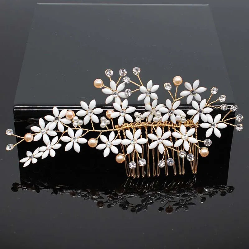Bridal Hair Accessories Crystal Peals Hair Combs Wedding Hair Clips Accessories Jewelry Handmade Women Hair Ornaments Headpieces