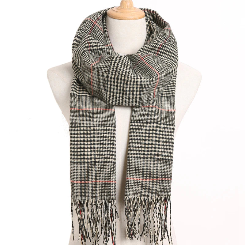 [VIANOSI] Plaid Winter Scarf Women Luxury Warm Foulard Solid Scarves Fashion Casual Scarfs Cashmere Bufandas Hombre