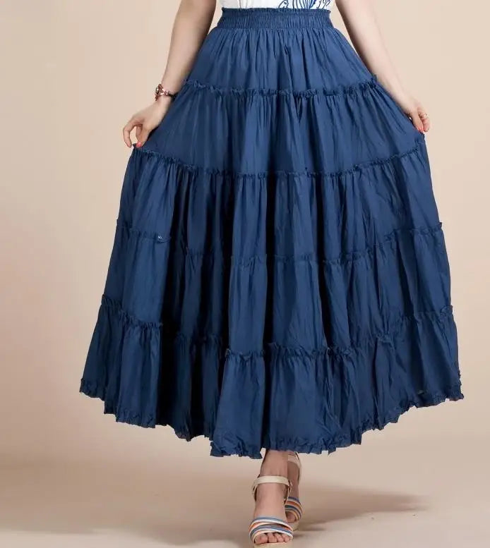 New Summer Women Skirt Linen Cotton Vintage Long Skirts Elastic Waist Boho Maxi Skirts