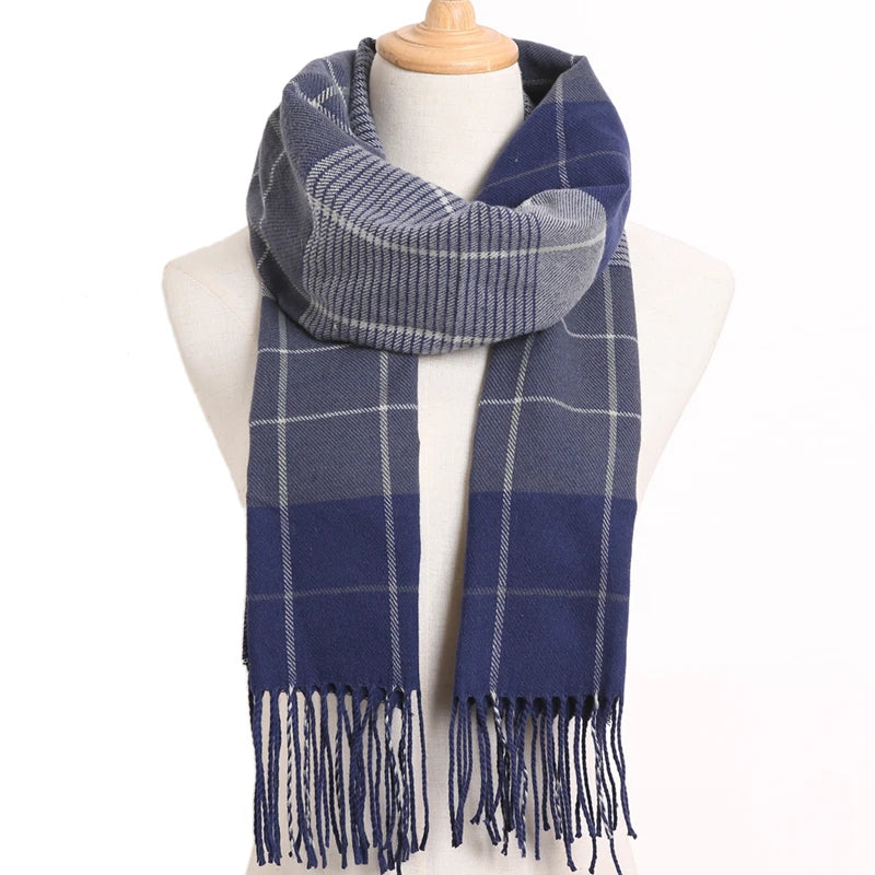 [VIANOSI] Plaid Winter Scarf Women Luxury Warm Foulard Solid Scarves Fashion Casual Scarfs Cashmere Bufandas Hombre