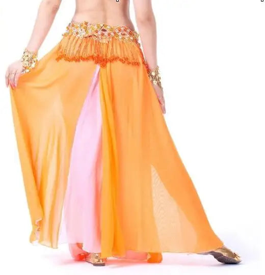 Belly Dance Costume Skirt Performance Belly Dance 2-Side Slits Skirt Sexy Women Oriental Belly Dance Skirt Professional